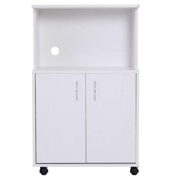 Unbranded White Wood Freestanding Kitchen Buffet with Wheels, Doors and Open Shelf