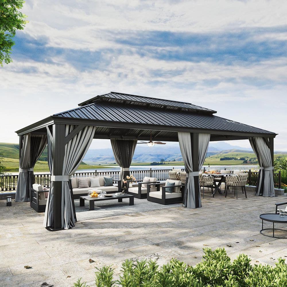 Sizzim 24 ft. x 14 ft. Outdoor Double Roof Hardtop Gazebo with