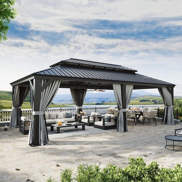 Sizzim 24 ft. x 14 ft. Outdoor Double Roof Hardtop Gazebo with