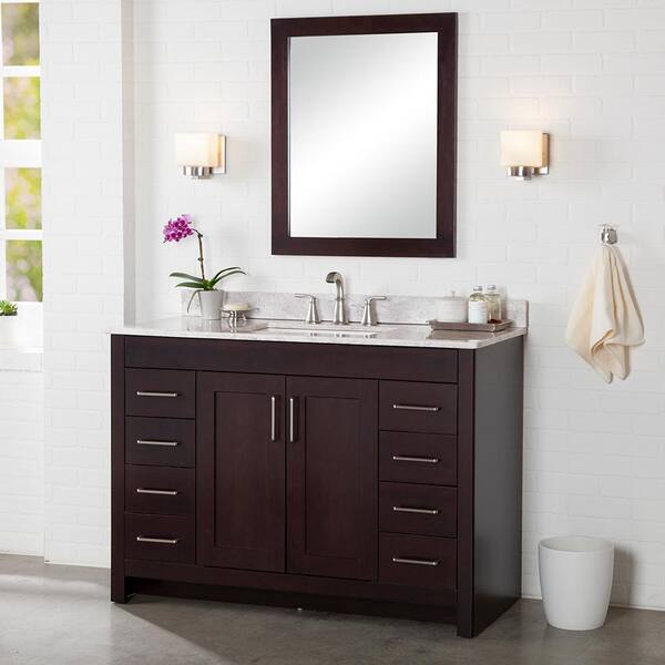 Home Decorators Collection Westcourt 49 in. W x 22 in. D Bath Vanity in Chocolate with Stone Effect Vanity Top in Winter Mist with White Sink