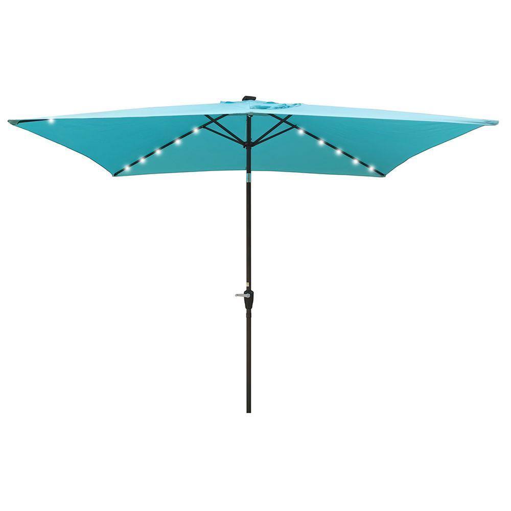 Sudzendf 10 ft. x 6.5 ft. Market Rectangular Solar LED Lighted Outdoor Patio Umbrellas with Crank and Push Button Tilt in Blue