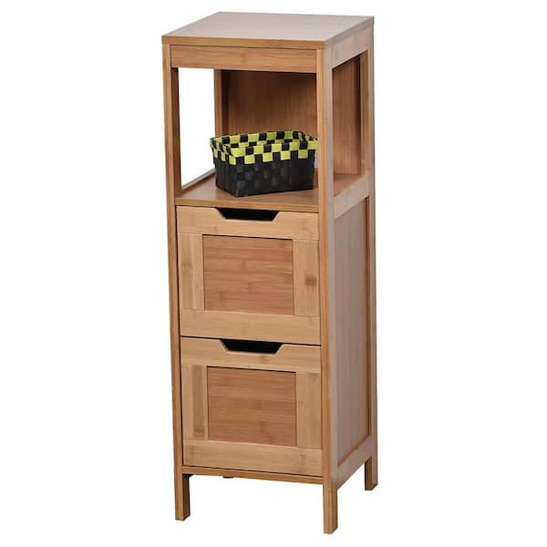 Bathroom Linen Storage Tower Cabinet Cebu Bamboo - Black Wood