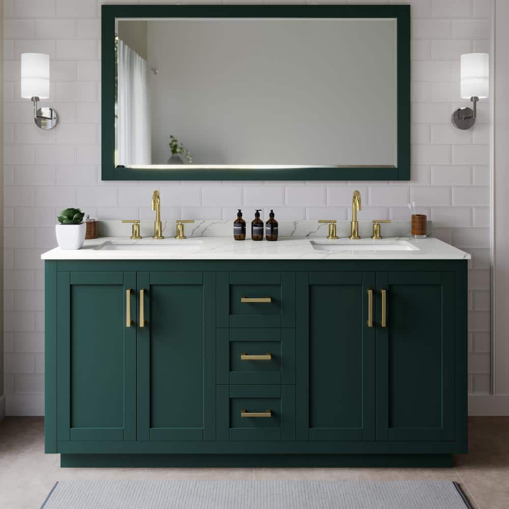 Miranda 66 in. W x 22 in. D x 33.75 in. H Double Bath Vanity in Green with Giotto Quartz Top and 58 in. Mirror price history on PriceWatchPro