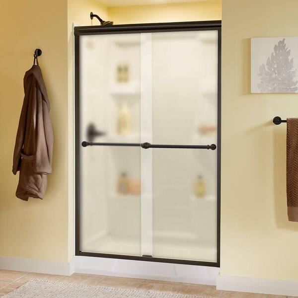 Delta Silverton 48 in. x 70 in. Semi-Frameless Traditional Sliding Shower Door in Bronze with Niebla Glass