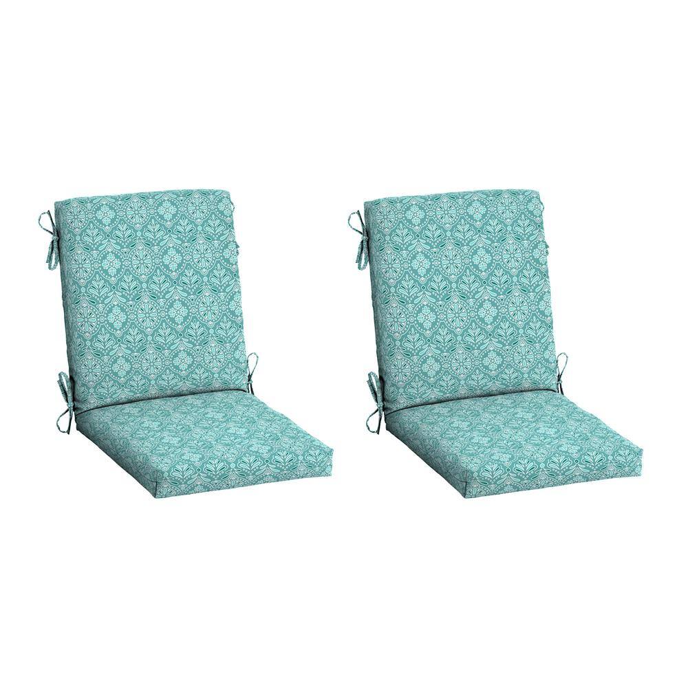 Outdoor Dining Chair Cushion 2 Pack 20 x 20 Rain-Proof Fade Resistant Turquoise Daphne Medallion