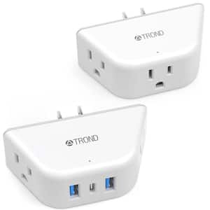 3AC&2A2U1C Multi Plug Electrical Splitter Outlet Extender with USB Ports in White, (2-Pack)