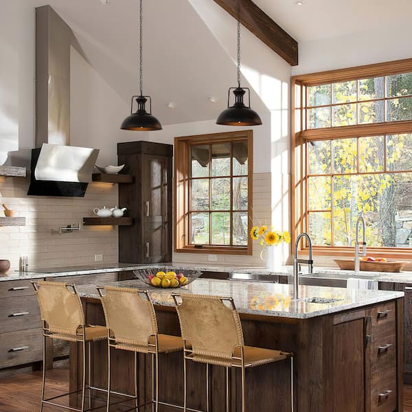 Potlid 1-Light 16 in.W Matte Black Dome Industrial Farmhouse Pendant Light Barn Hanging Light Kitchen Dining Light