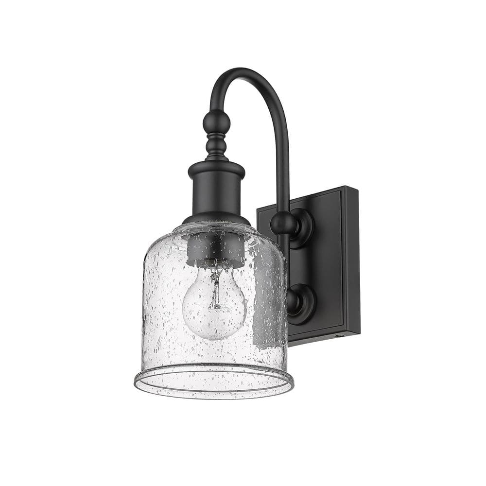 Bryant Matte Black 12.25" Dimmable Wall Sconce with Seedy Glass