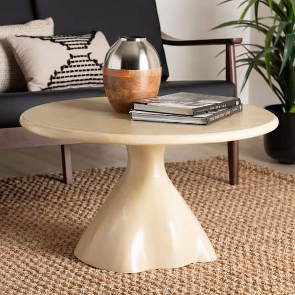 Aponi 31.5 in. Cream Round Resin Coffee Table