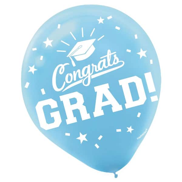 Amscan 12 in. School Color Blue Pride Powder Congrats Graduation Latex Balloons (4-Pack)