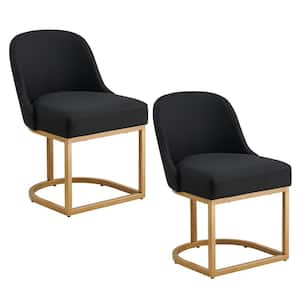 Barrelback Dining Chair with Black Linen Seat and Gold Metal Base, Set of 2
