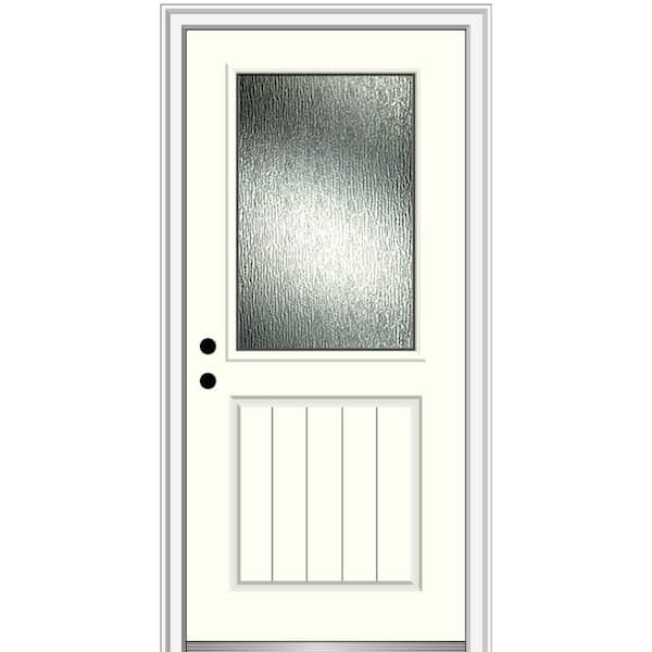 MMI Door 36 in. x 80 in. Right-Hand Inswing Rain Glass Alabaster Fiberglass Prehung Front Door on 4-9/16 in. Frame