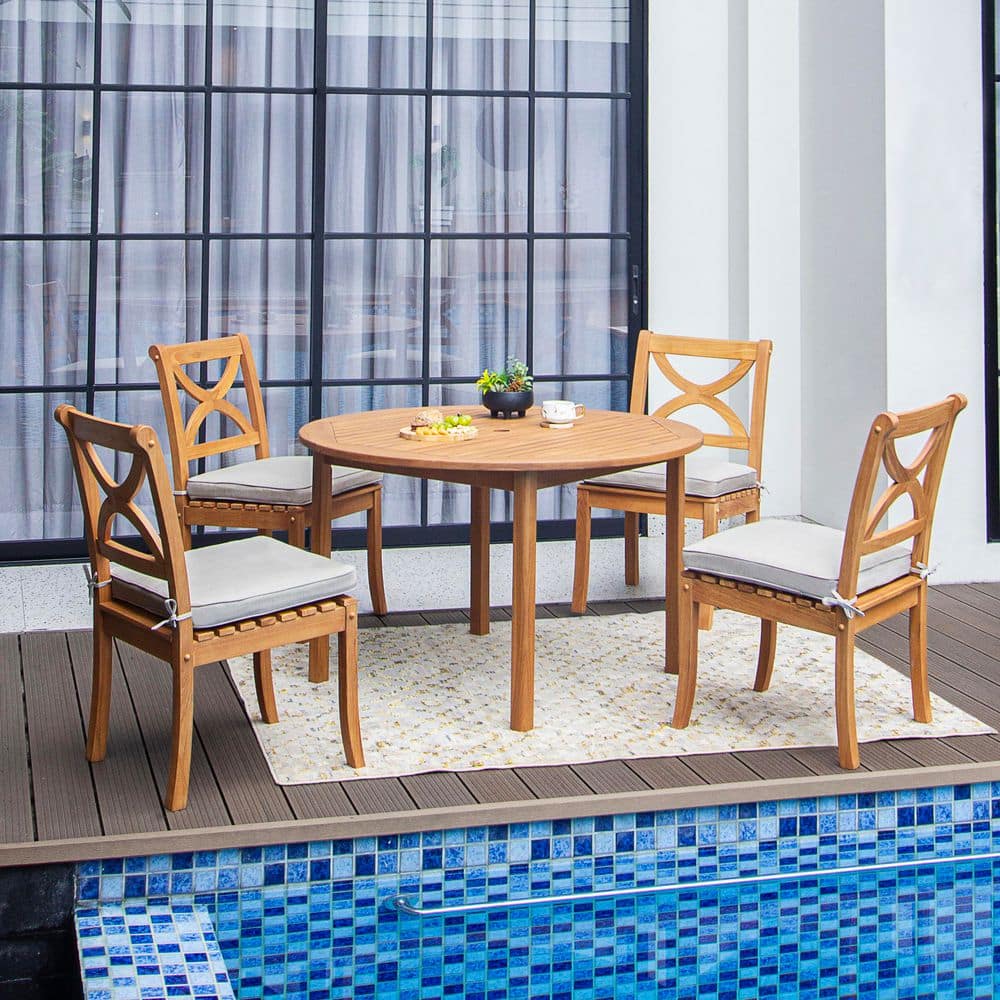 Kinsley 5-Piece Teak Wood Patio Outdoor Dining Sets with Beige Cushion price history on PriceWatchPro