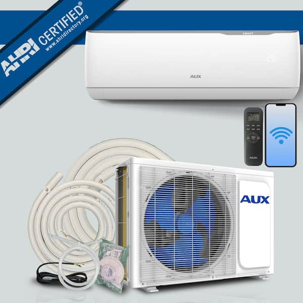AUX 12,000 BTU Ductless Mini Split Air Conditioner with Wi-Fi, Heat Pump 17 SEER 115-Volt 1 Ton, 25 ft. Line Set, Wall Mount