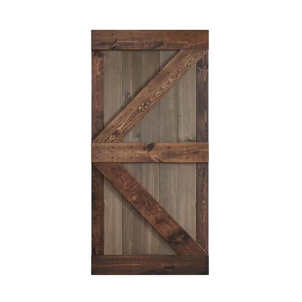 COAST SEQUOIA INC K Series 42 in. x 84 in. Smoky Gray/Kona Coffee Knotty Pine Wood Barn Door Slab