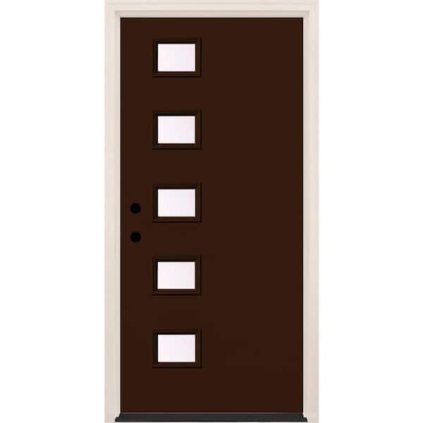 Builders Choice 36 in. x 80 in. Right-Hand/Inswing 5-Lite Clear Glass Chestnut Painted Fiberglass Prehung Front Door w/4-9/16 in. Frame