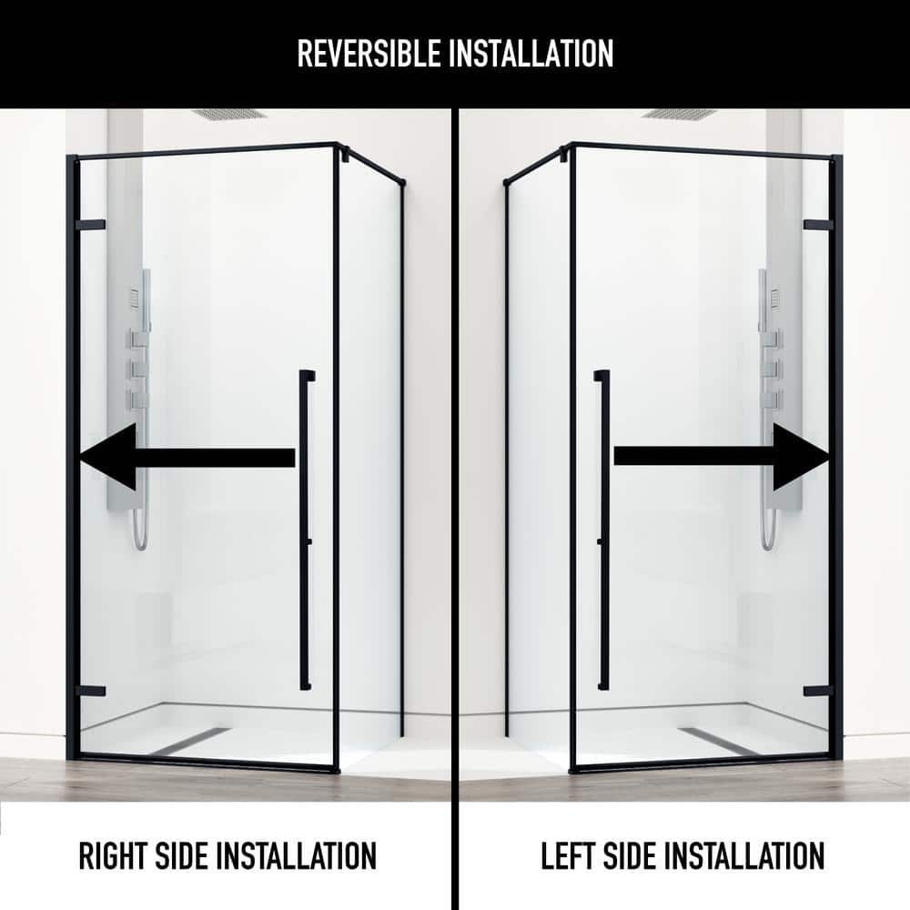 Meridian 34" Matte Black Framed Hinged Shower Enclosure