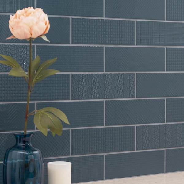 Citylights Navy 3D 4 in. x 12 in. Glossy Ceramic Subway Wall Tile (9.69 sq. ft./Case)