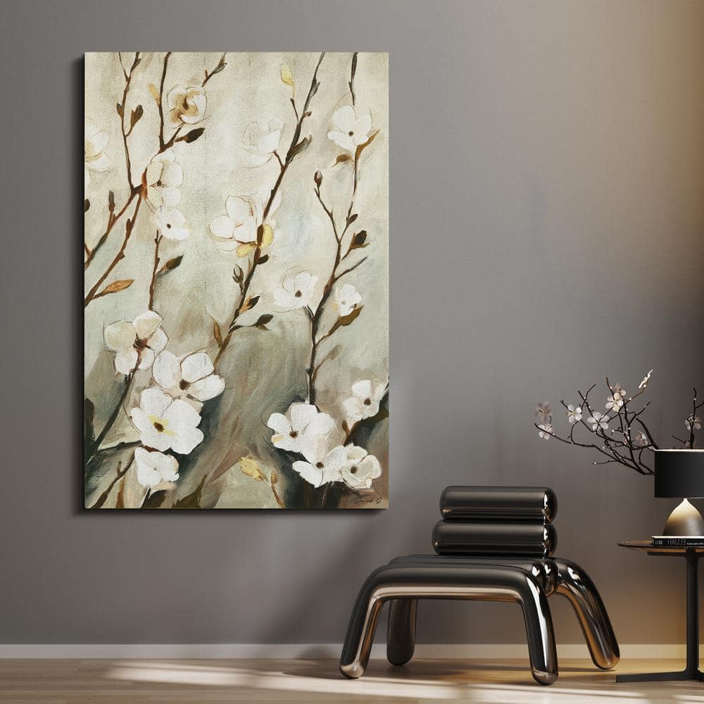 Blossoming Tranquility Gold Shagreen Floral Canvas Wall Art