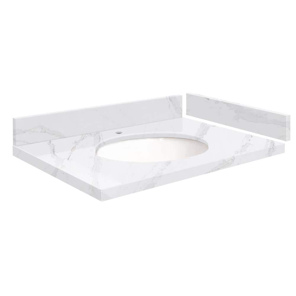 Silestone 25 in. W x 22.25 in. D Quartz White Round Single Sink Vanity Top in Calacatta Gold price history on PriceWatchPro