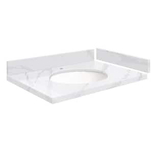 Silestone 28 in. W x 22.25 in. D Quartz White Round Single Sink Vanity Top in Calacatta Gold