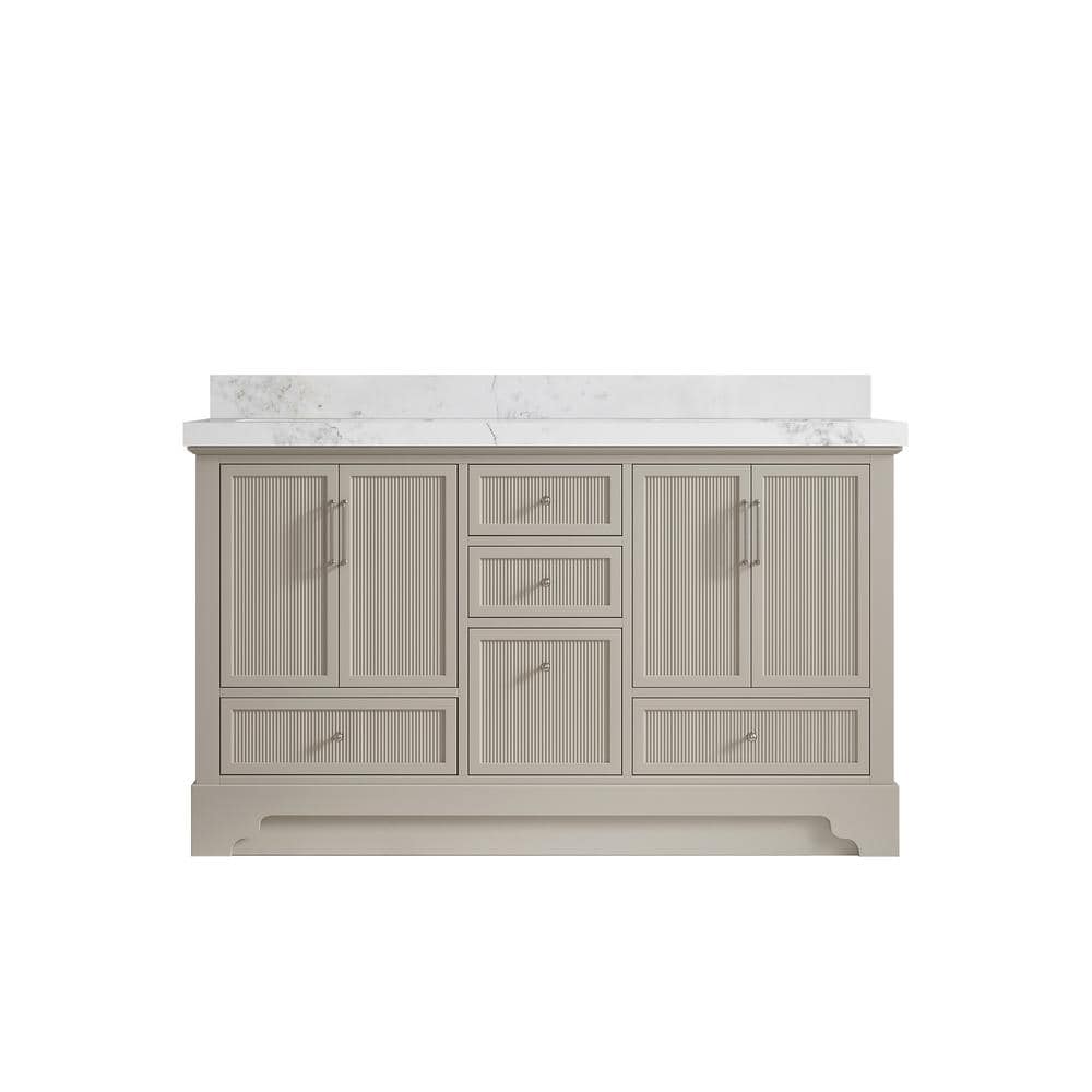 Alys 60 in. W x 22 in. D x 36 in. H Double Sink Bath Vanity in Fine Grain with 2 in. Calacatta Nuvo Qt. Top price history on PriceWatchPro