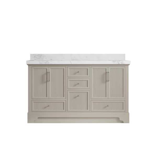 Willow Collections Alys 60 in. W x 22 in. D x 36 in. H Double Sink Bath Vanity in Fine Grain with 2 in. Calacatta Nuvo Qt. Top