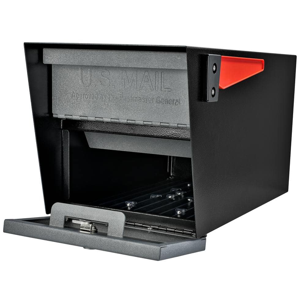 Black Granite Lockable Steel Post Mounted Mailbox