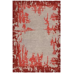 Symmetry Beige/Red 4 ft. x 6 ft. Distressed Contemporary Area Rug