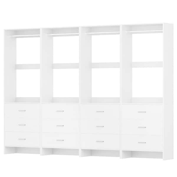 Closet System Closet Organizer Wood Walk-in Closet or Wardrobe with Hanging Rods Set of 4 White