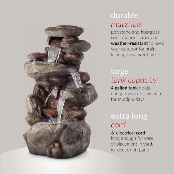 Alpine Corporation 4-Tier Rock Water Fountain with LED Lights Alpine Corporation 4-Tier Rock Water Fountain with LED Lights