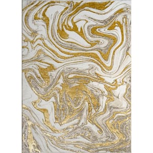 "Paz" 5' x 8' Gold/White Abstract Area Rug