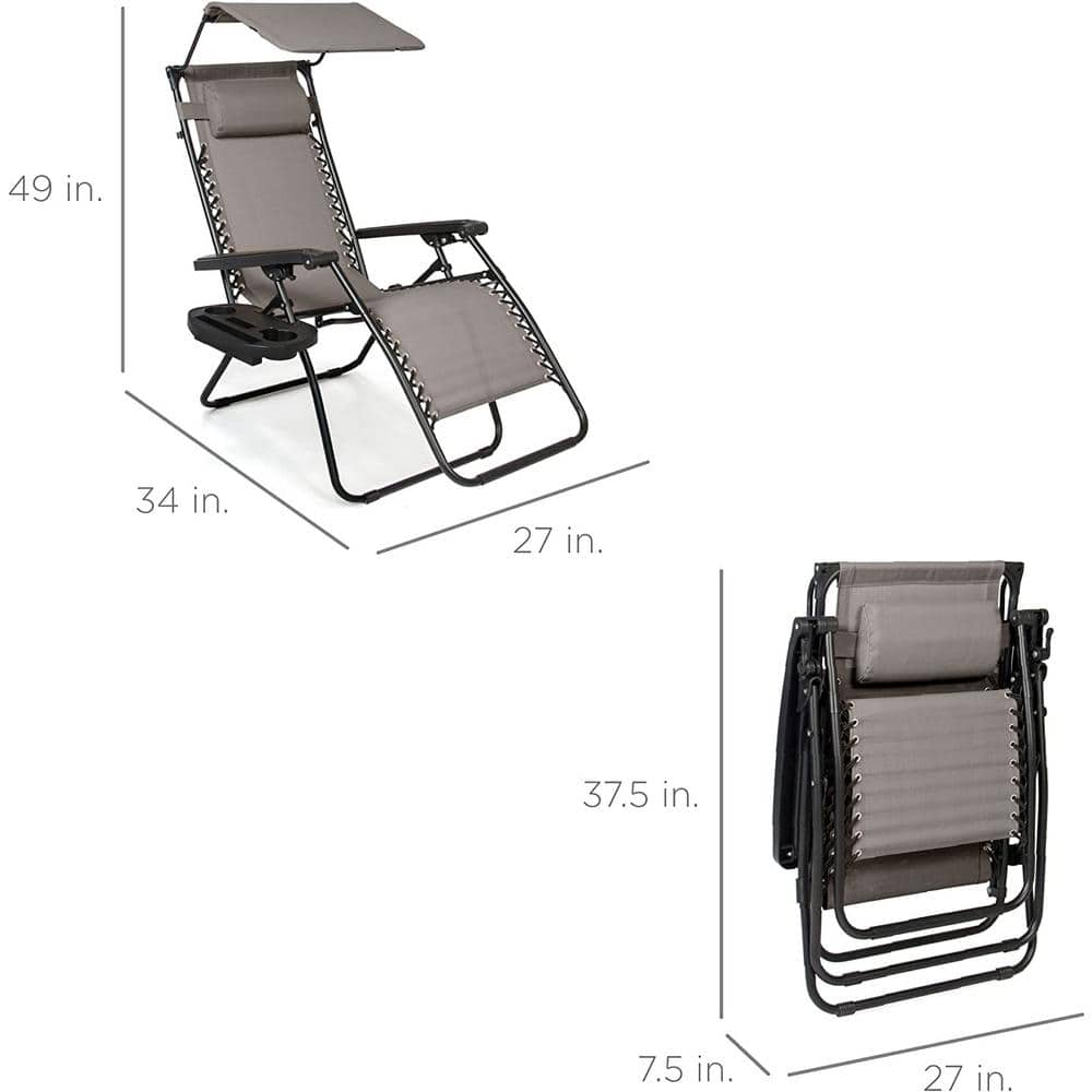 Ice Gray Zero Gravity Outdoor Lounger with Canopy and Side Tray