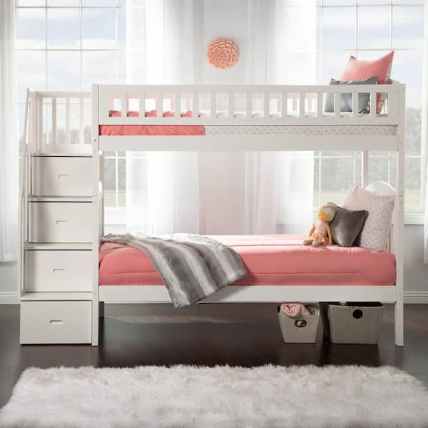 Westbrook White Twin Over Twin Staircase Bunk Bed