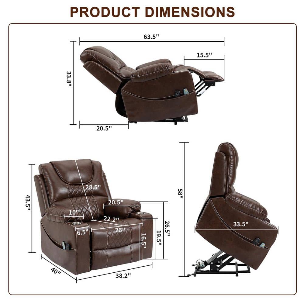 Diagram showing dimensions of the oversized recliner chair.