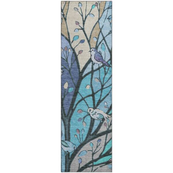 Mayfield Premium Machine Washable Abstract AMF2336 Blue 2 ft. x 7 ft. Runner Rug