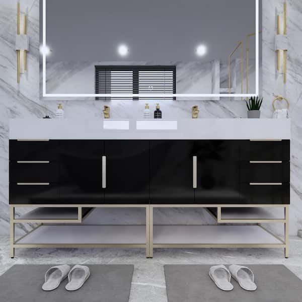 BV Better Vanity Bethany 71 in. W. x 20 in. D x 36 in. H Double Sink Freestanding Bath Double Vanity Gloss Black with White Acrylic Top