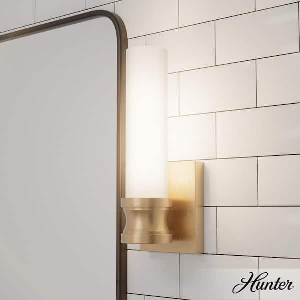 Hunter Lenlock 1-Light Alturas Gold Wall Sconce with Cased White Glass Shade
