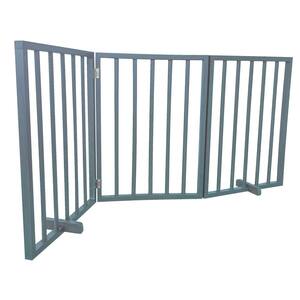 54 in. Freestanding 3-Panel Folding Wood Pet Gate - Gray