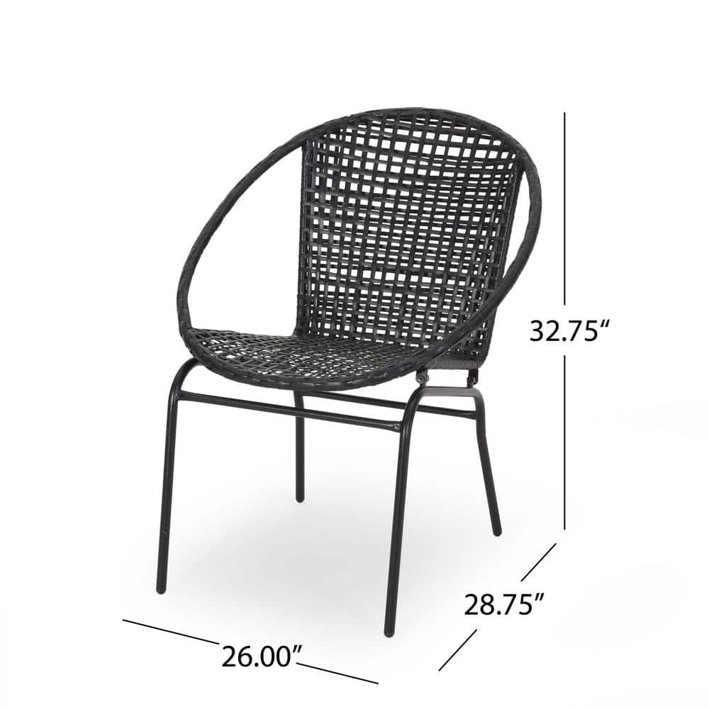 Modern 2-Person Black Iron & Faux Rattan Outdoor Chat Set