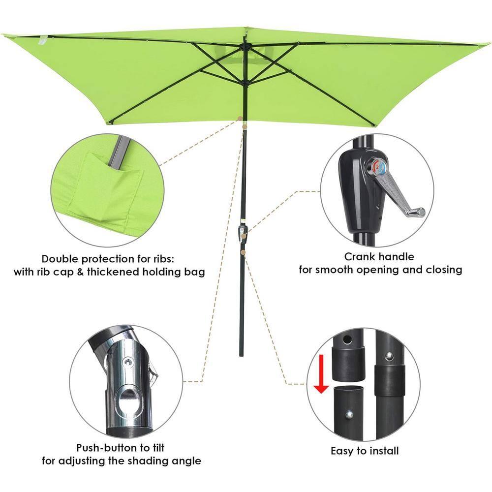 10 ft Lime Green Solar Powered LED Rectangle Patio Umbrella with Black Steel Pole