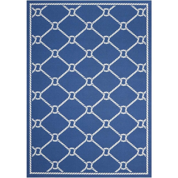 Waverly Rope Navy Blue 8 ft. x 11 ft. Trellis Transitional Indoor/Outdoor Patio Area Rug