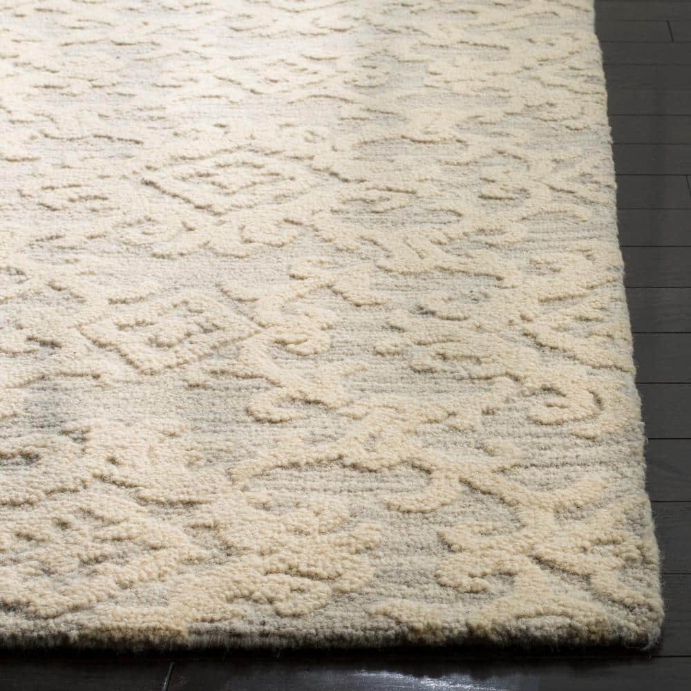 Handmade Grey Floral Tufted Wool Runner Rug 27" x 10"