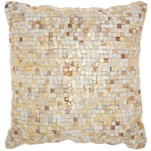 Natural Leather Hide White/Gold 20 in. x 20 in. Throw Pillow