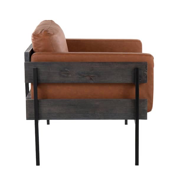 Kari Grey Wood and Black Metal Accent Chair in Camel Faux Leather