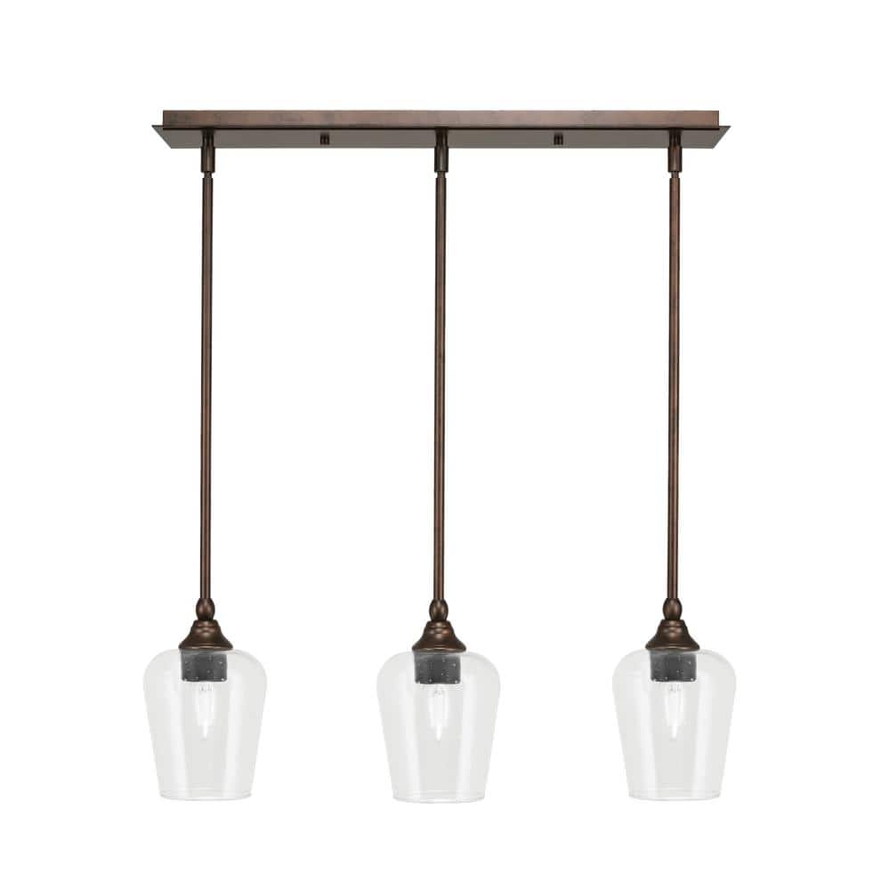 Livingston 100-Watt 3-Light Bronze Shaded Pendant Light with 5 in. Clear Bu