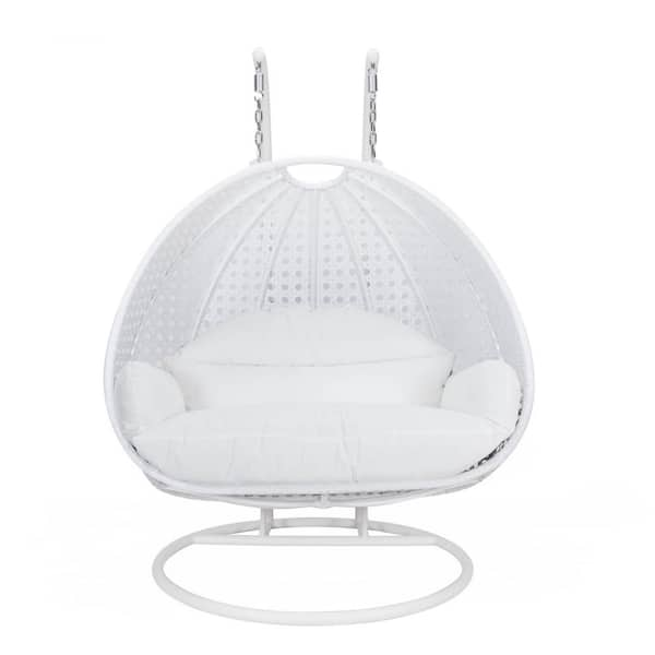 Leisuremod White Wicker Hanging 2-Person Egg Swing Chair Porch Swing ...