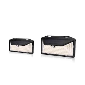 Solar Wall Security Motion Sensing Black Lantern Sconce Outdoor White Integrated LED (2-pack)