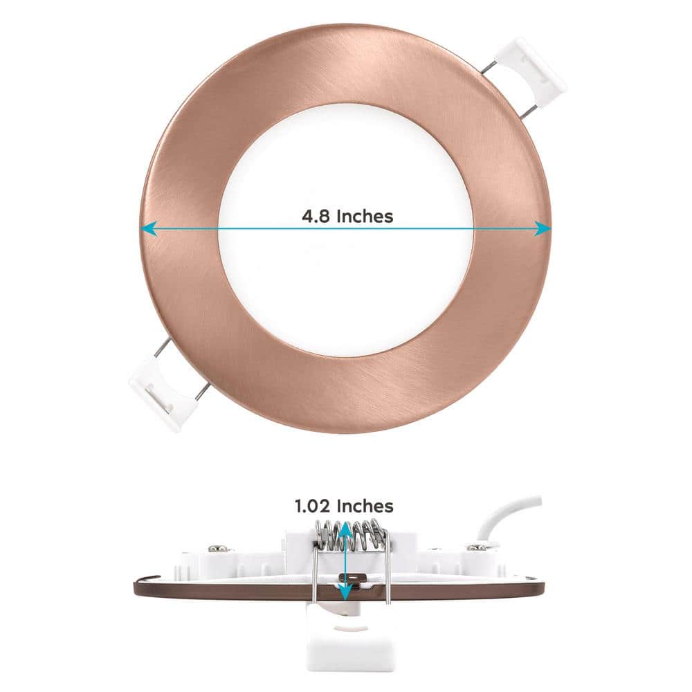 Luxrite 4'' Copper Trim Ultra Thin LED Recessed Light, 5 Color Temp Options