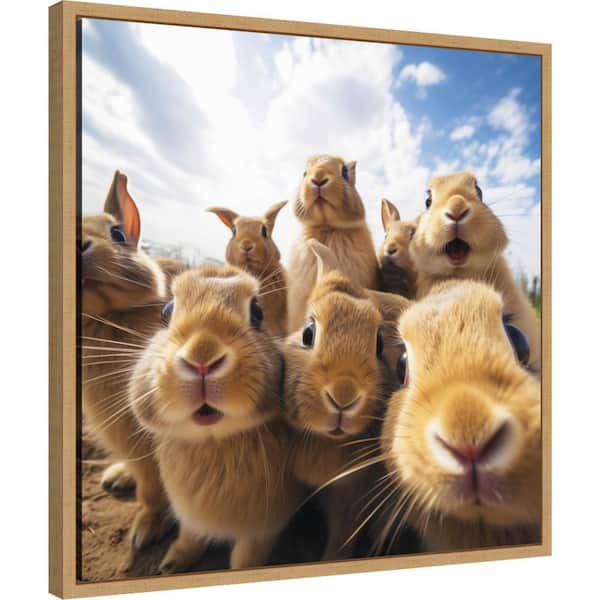 Sylvie "Funny Animal Rabbit Bunny Selfie" by The Creative Bunch Studio Natural Framed Art Print 22 in. x 22 in.